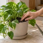 بررسی رطوبت خاک پتوس پیش از آبیاری در کنار پنجره